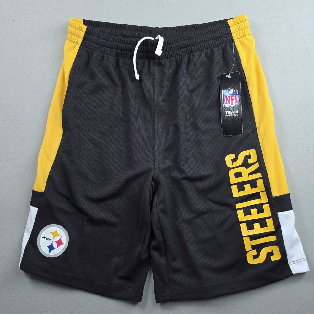 NWT NFL Team Apparel Pittsburgh Steelers Youth Boy Black Mesh Athletic Shorts XL
